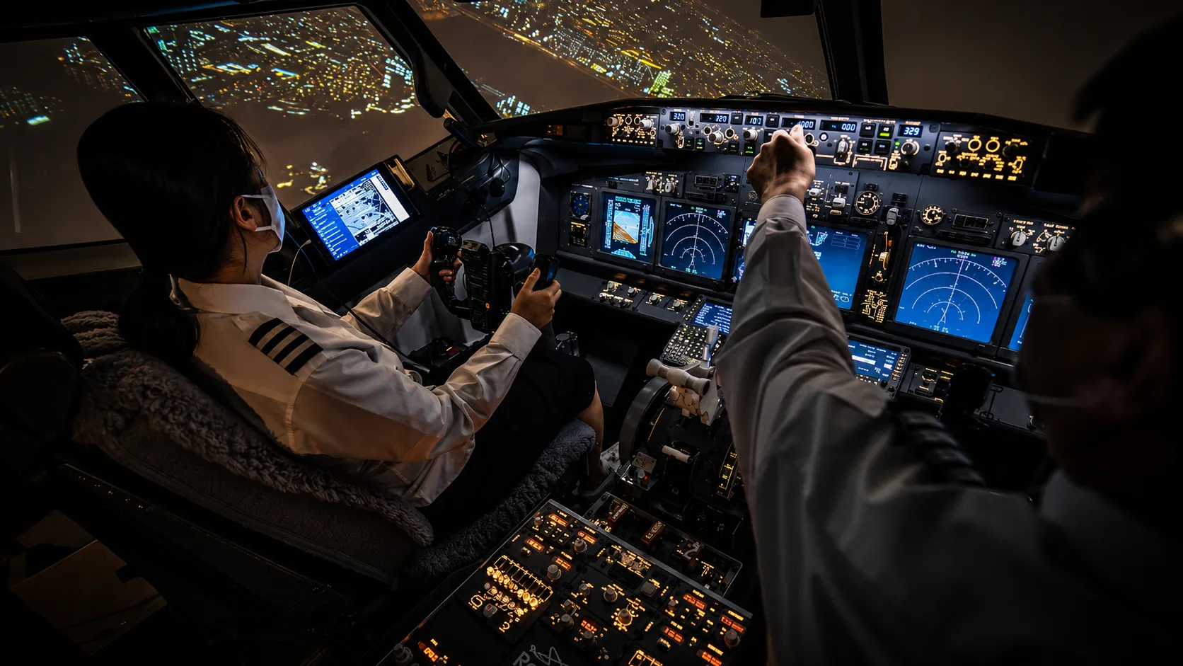 B737 조종석 훈련 장면